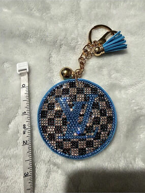 Blue Checker Print Keychain with Tassel